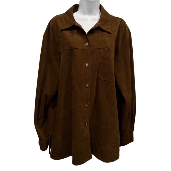 Talbots Brown Microsuede Overshirt Shacket Womens L Boho Chic Western Casual - Picture 2 of 14